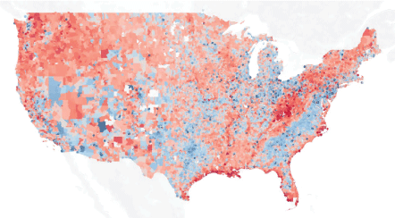 A map of the continental U.S. showing average flood risk at the zip code-level as calculated by First Street Foundation. Areas of higher flood risk are widely distributed across the country with some of the riskiest zip codes located near bodies of water.